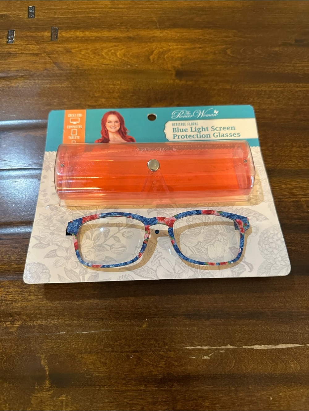 The Pioneer Woman Floral Blue Light Glasses with Orange Case